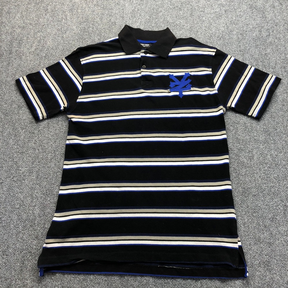 Zoo York Mens XXL Polo Shirt Black Blue Striped Short Sleeve Logo Pique Skater